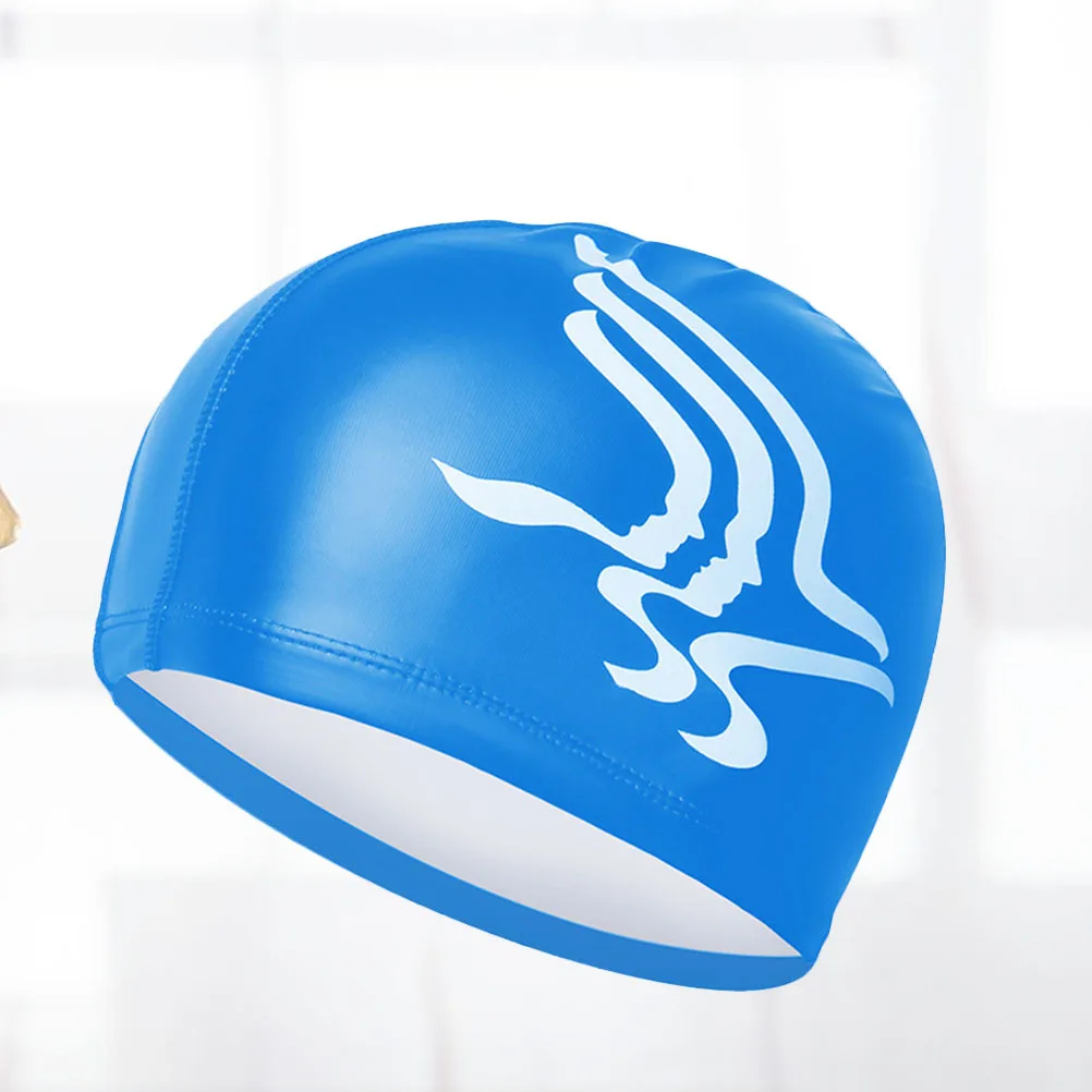 

PU Material Anti-Fatigue Swim Cap for Women Girls Fashionable Sunscreen Waterproof Headwear with Wide Ear Cover Blue