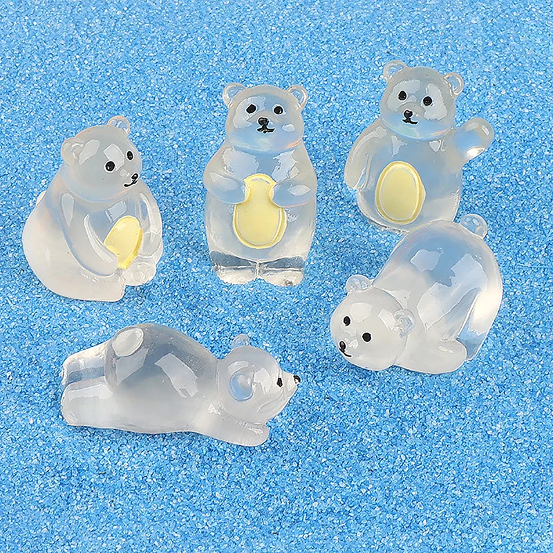 1Pc Luminous Polar Bear Miniatures Glow In The Dark Mini Polar Bear Figurines DIY Dollhouse Garden Flower Pots Micro Landscapes
