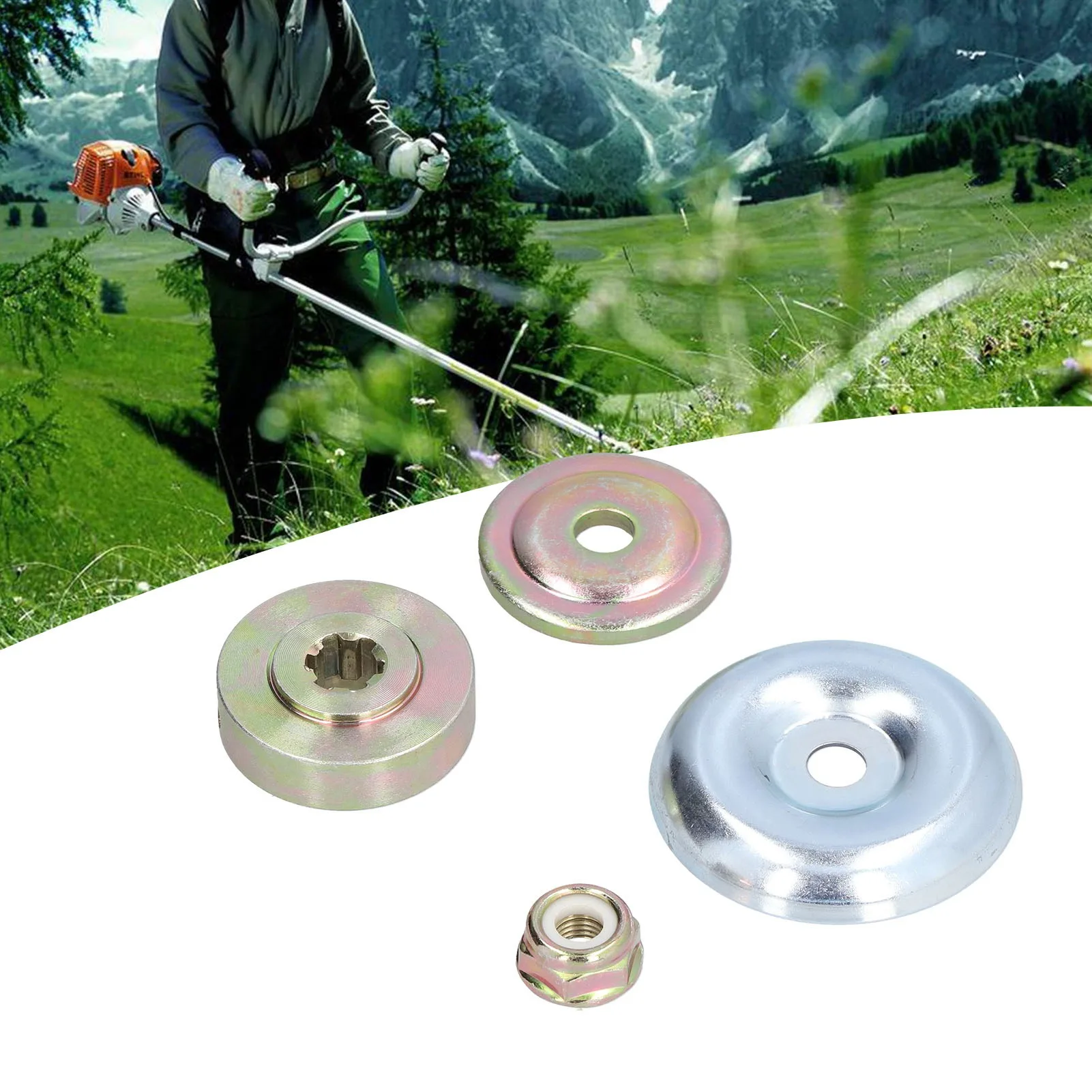 Lawn Mower Blade Adapter Kit Thrust Plate Guard Washer Thrust Washer Lock Nut Grass Trimmer Repair Hardware Spare Component