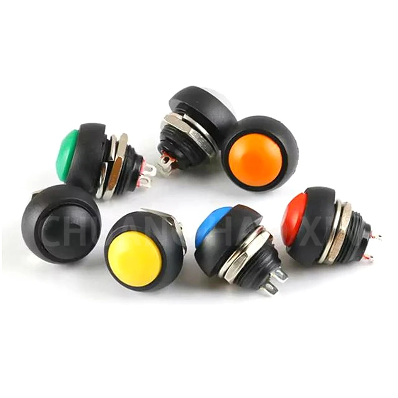 5PCS PBS-33B small waterproof self resetting button switch circular button without lock switch opening 12mm