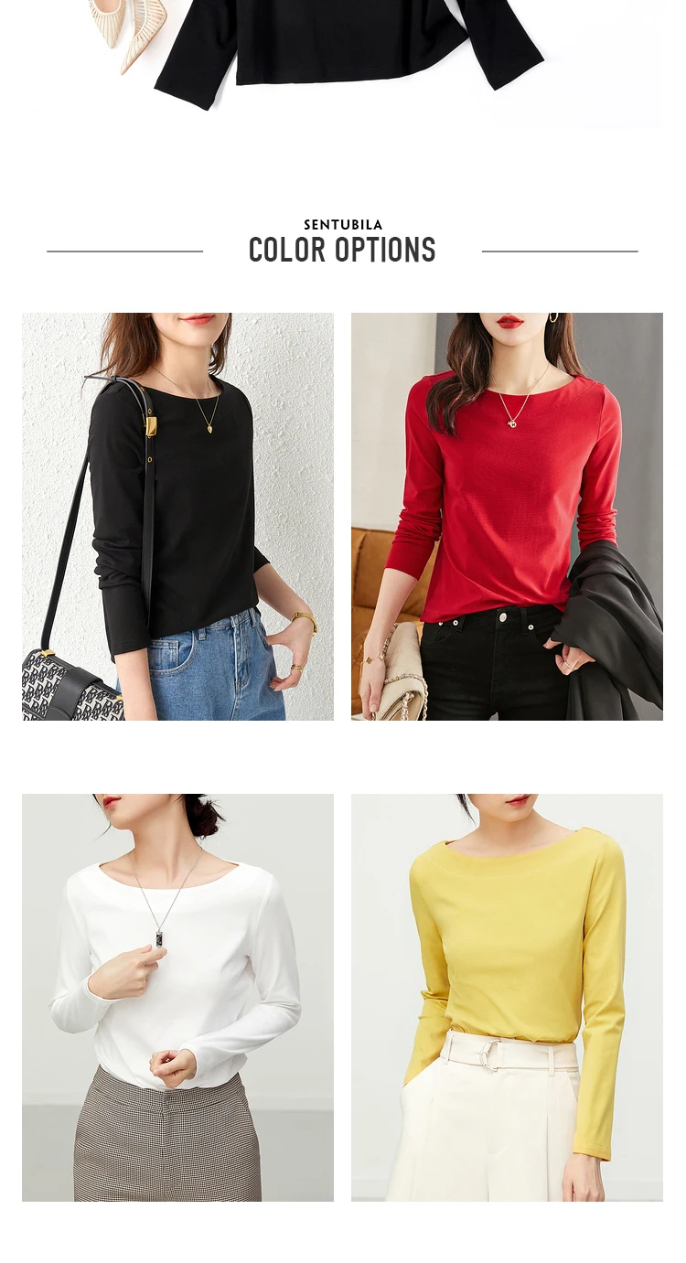 Sentubila Baumwolle Shirts 2023 Frühling Herbst Solide Bodenbildung Tops Oansatz T-shirts Streetwear Temperament Pullover 111T34249 – Detail 10