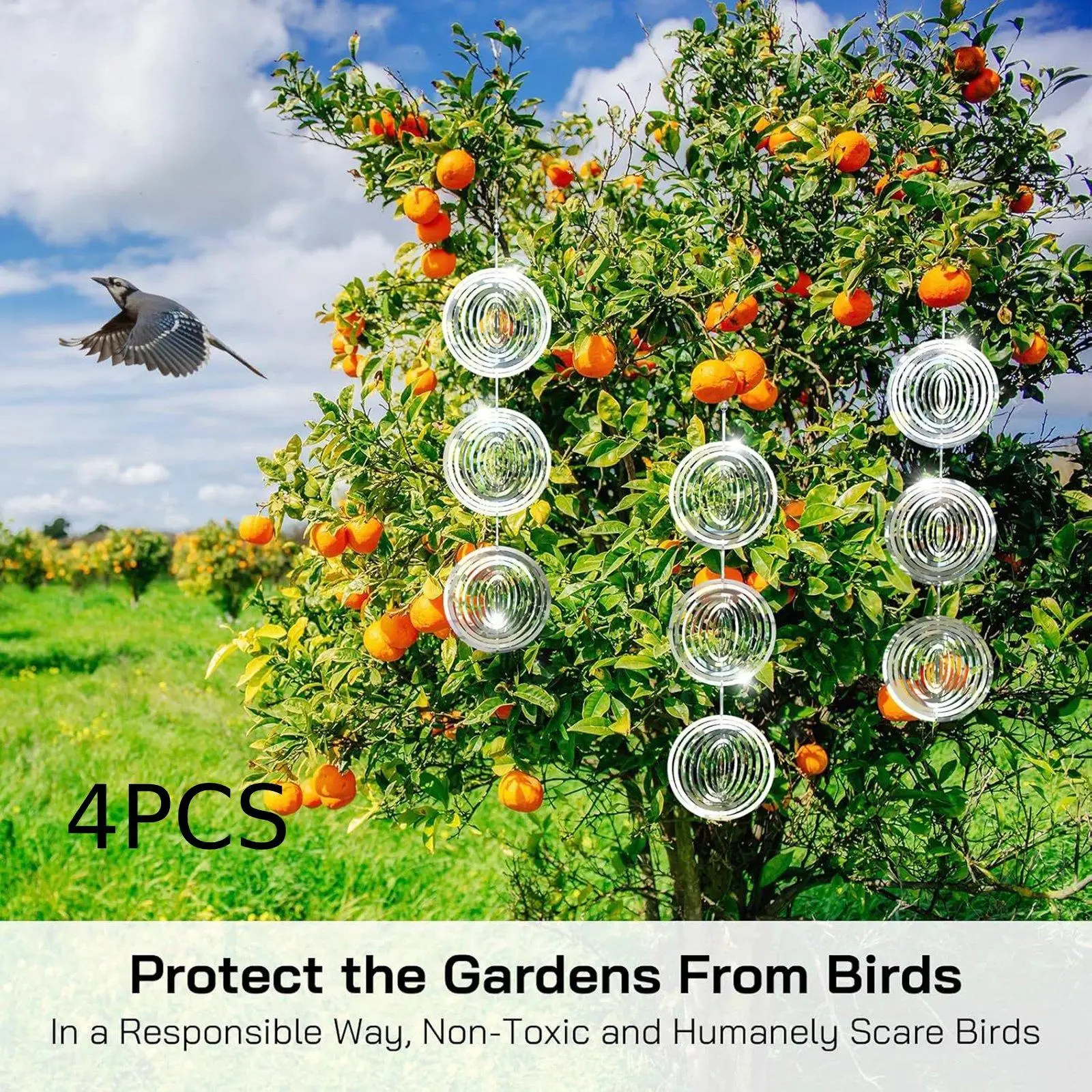 

4Pcs Bird Deterrents for Outside Lawn House Outside Keep Woodpeckers Pigeons Away 3D Wind Spinner