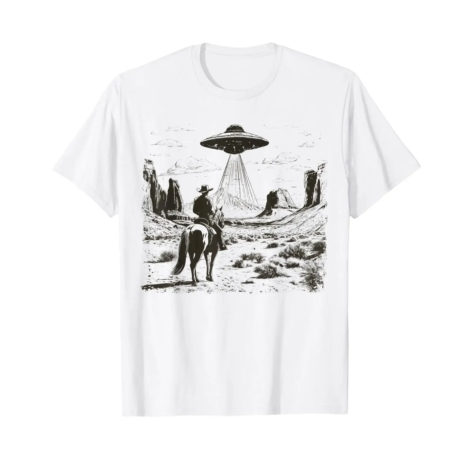 Vintage Rodeo Cowboy Western Country Space Ship UFO Alien T Shirt vintage Washed fashion Top For Everyday Wear Stylish