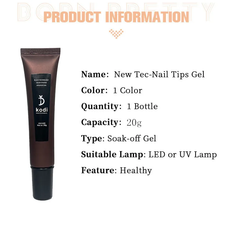 YD KODI-Professional unhas Dicas Gel, transparente, Soak Off, LED UV, Arte, Função Verniz, New Tec, 20g