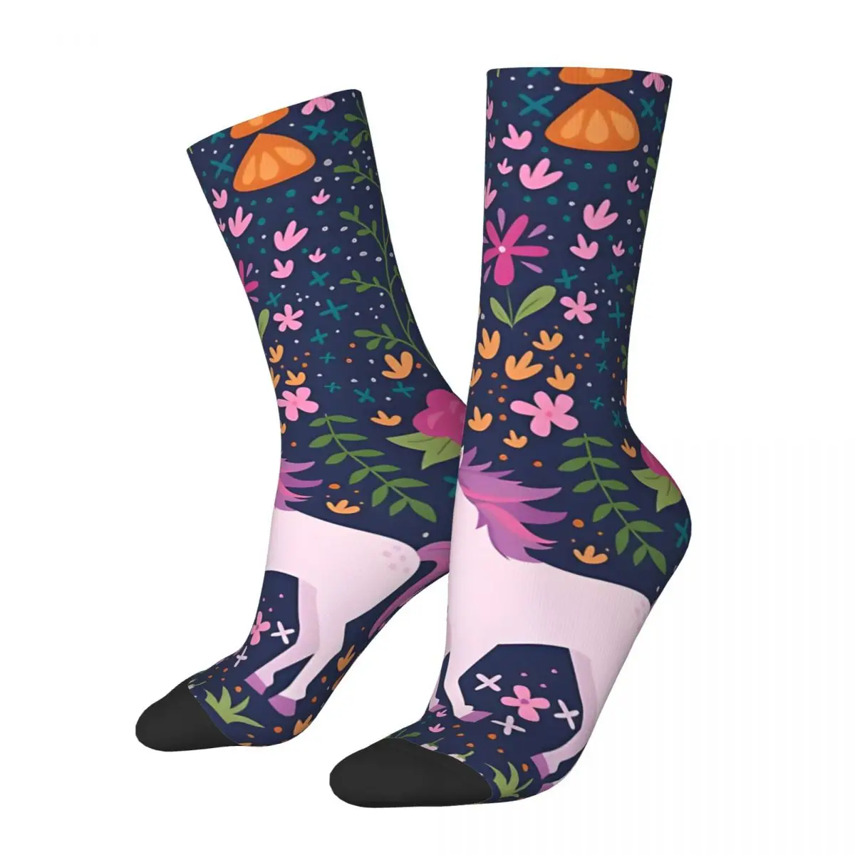 Vintage Unicorns In The Flower Garden Men's compression Socks Unisex Harajuku Seamless Printed Novelty Crew Sock