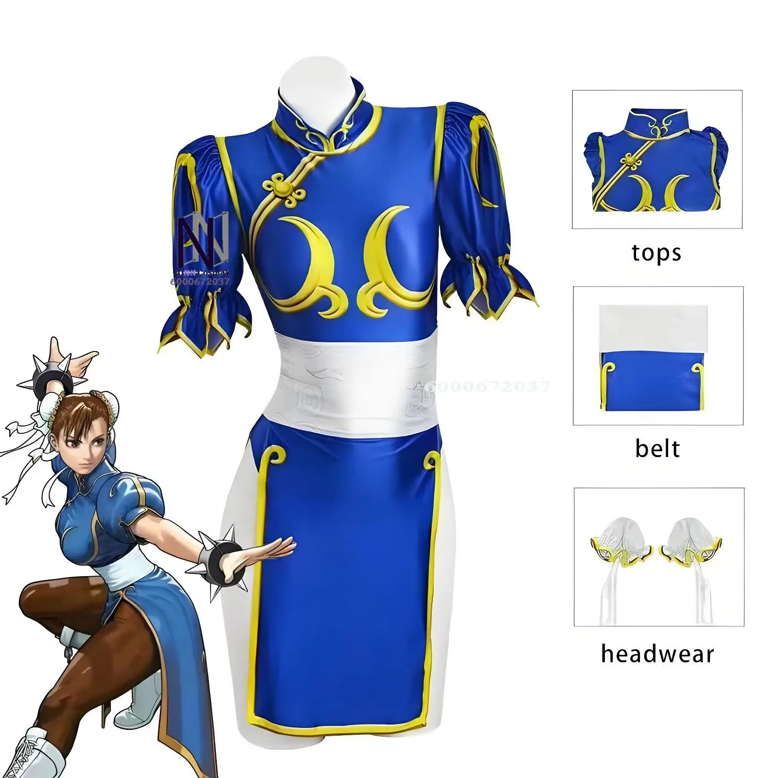 

Street Fighter Chunli Cosplay Costume - Sexy Cheongsam Suit with Wristband & Headband for Halloween, Party & Comic Con