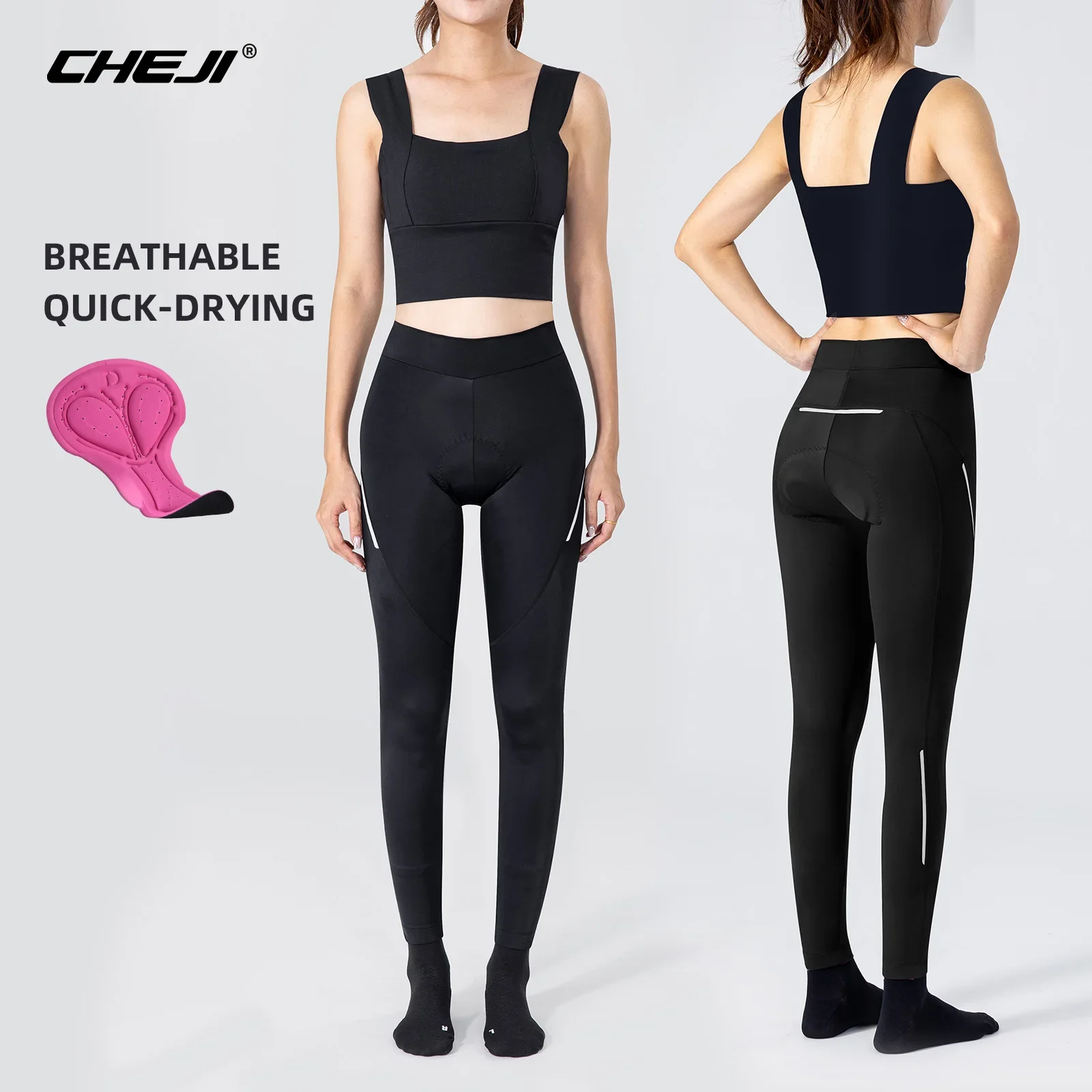 CHEJI Cycling Pants Women Cycling Long Pants with Fleece Riding Trousers Road Bicycle Padded Breathable Bike Fit Skin-friendly