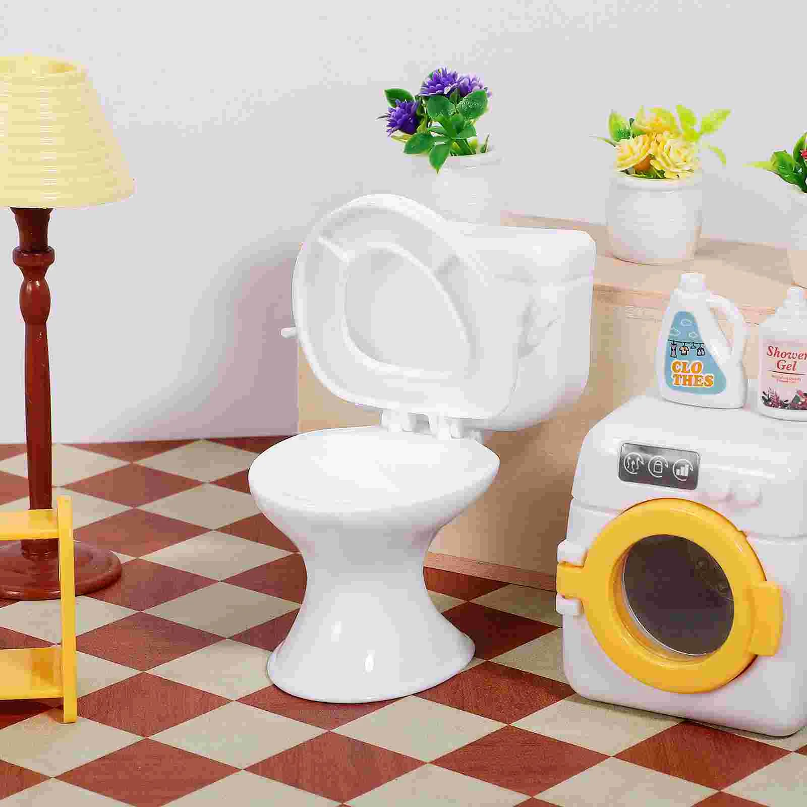 6 Pcs Miniature Toilet Babies Dolls Fairy House Furniture Toy Room Accessory Plastic Model Potty Baby Bathroom Realistic