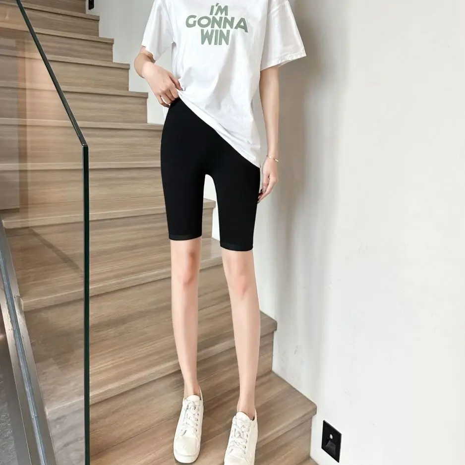 Verão modal europeu novo estilo de diamante quente calças de segurança finas ciclismo calças esportivas preto base de cinco pontos shorts