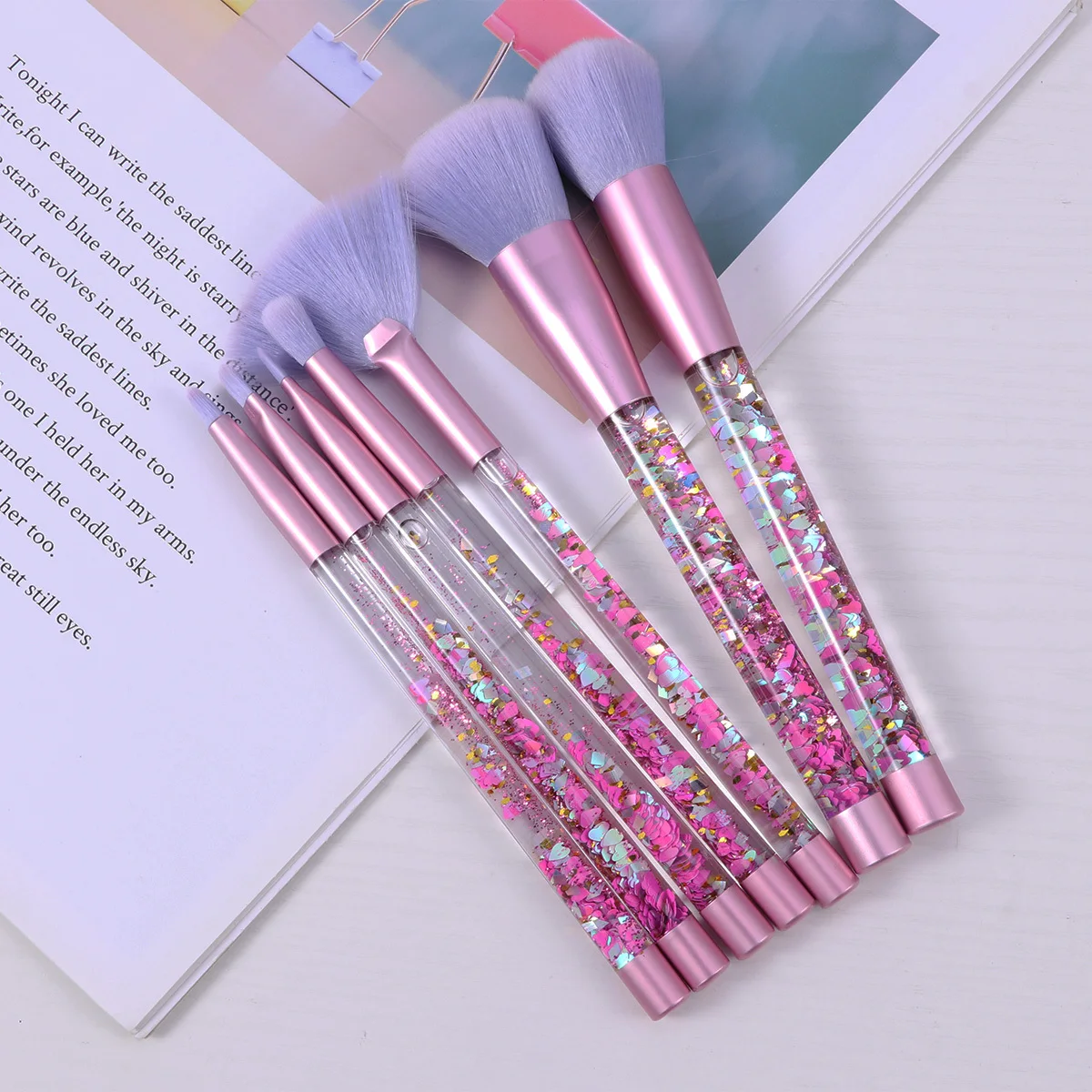 

7Pcs Makeup Brush Set Transparent Crystal Rhinestone Handle Soft Fiber Bristles Makeup Brushes Kit for Women