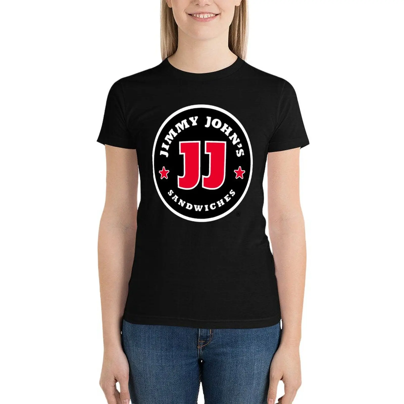 Jimmy John 'S Sandwiches Restaurant Logo T-Shirt Met Dierenprint Shirt Voor Meisjes T-Shirt Voor Dames