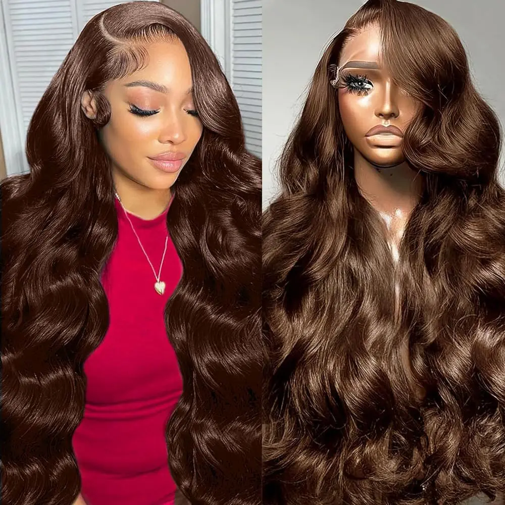 

Парик с шоколадными локонами Body Wave, 13x4, 13x6, HD, с полной кружевной основой и фронтальной вставкой # 4 коричневых парика из натуральных волос плотностью 200 для чернокожих женщин, 44-46 дюймов