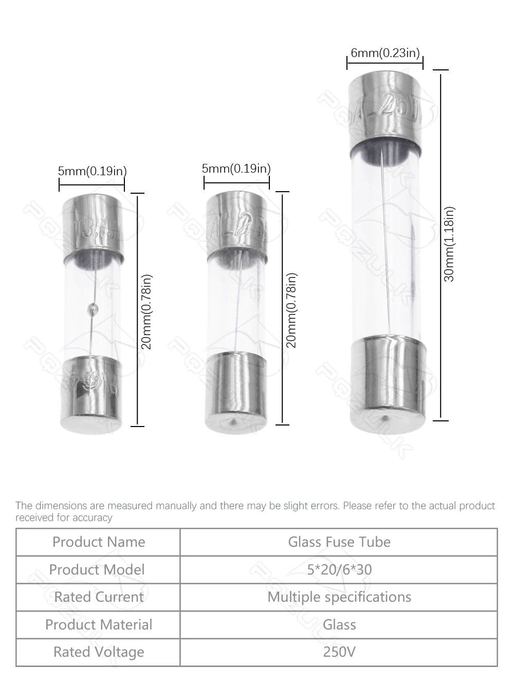 Träge Glasrohrsicherung 5x20MM 6X30MM 0,5A 1A 2A 3A 4A 5A 6,3A 7A 8A 10A 12A 15A 20A 30A 25A 250V flinke Sicherungen – Detail 2