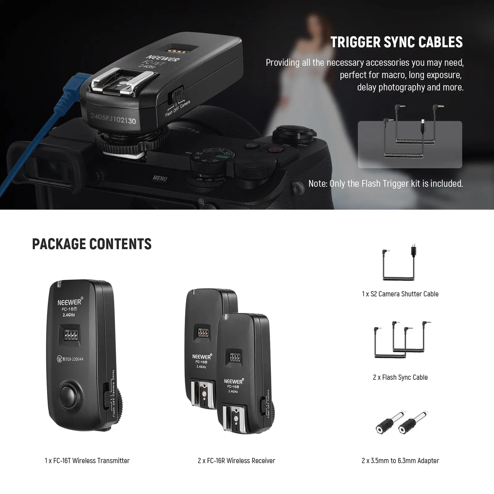 NEEWER FC-16 2.4G Wireless Camera Shutter Studio Flash Trigger with Two Receivers Compatible with Canon/Nikon/Sony - Image 2