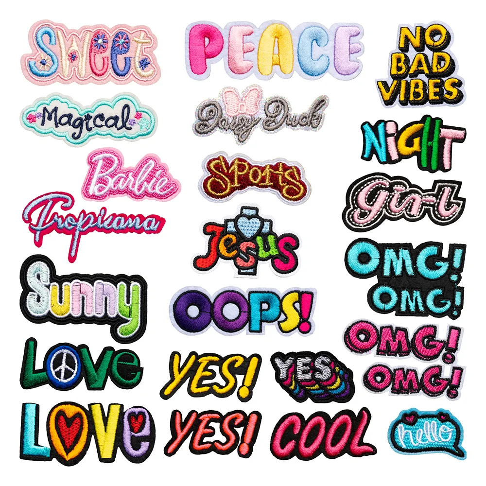 

Retro English Graffiti Colored Letters Embroidery Cloth Patch Embroidery Patches Suitcase Clothing Applique Ironing Sticker
