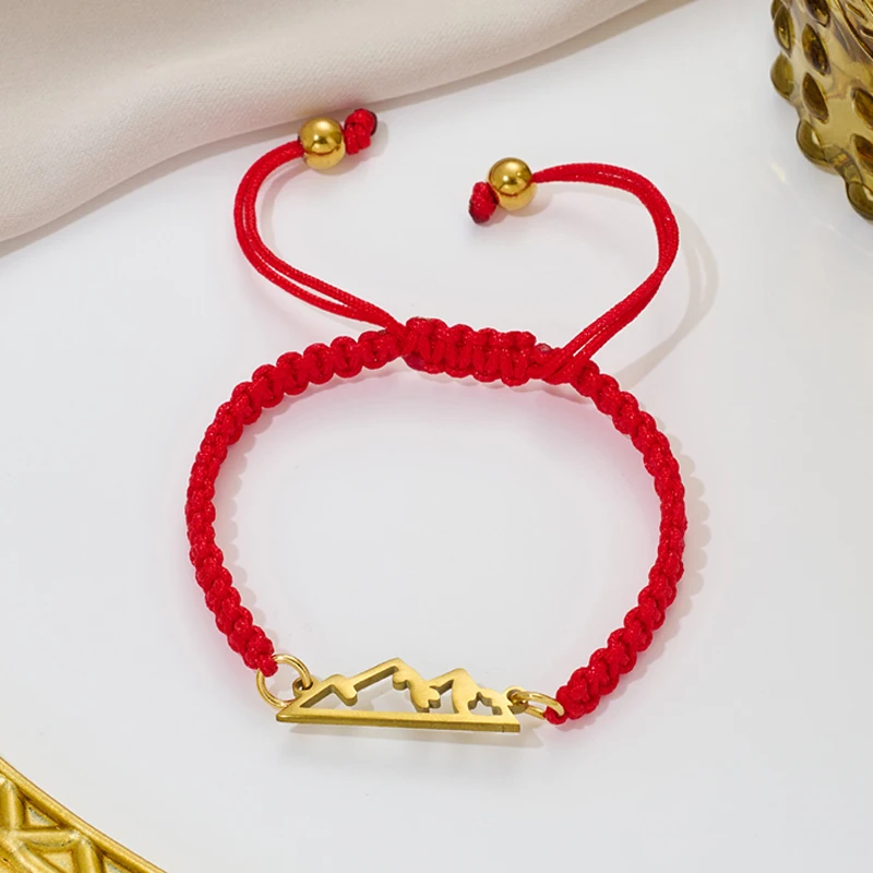 Mountain Peak Pendant Red Black Woven Rope for Men Women Casual Sporty Bangle Jewelry Sports Enthusiast Wristband Gifts