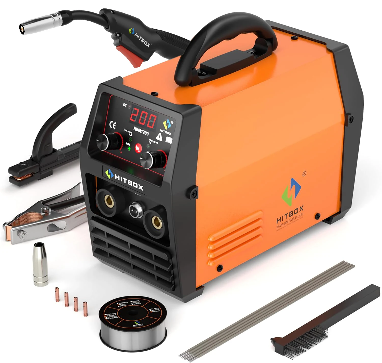 HITBOX HBM1200 220V 200A +1KG Welding Wire 3 in 1 No Gas MIG Welder MMA/MIG/Lift TIG Semi-automatic Welding Machine With Flux Cored Wire Gasless view 2