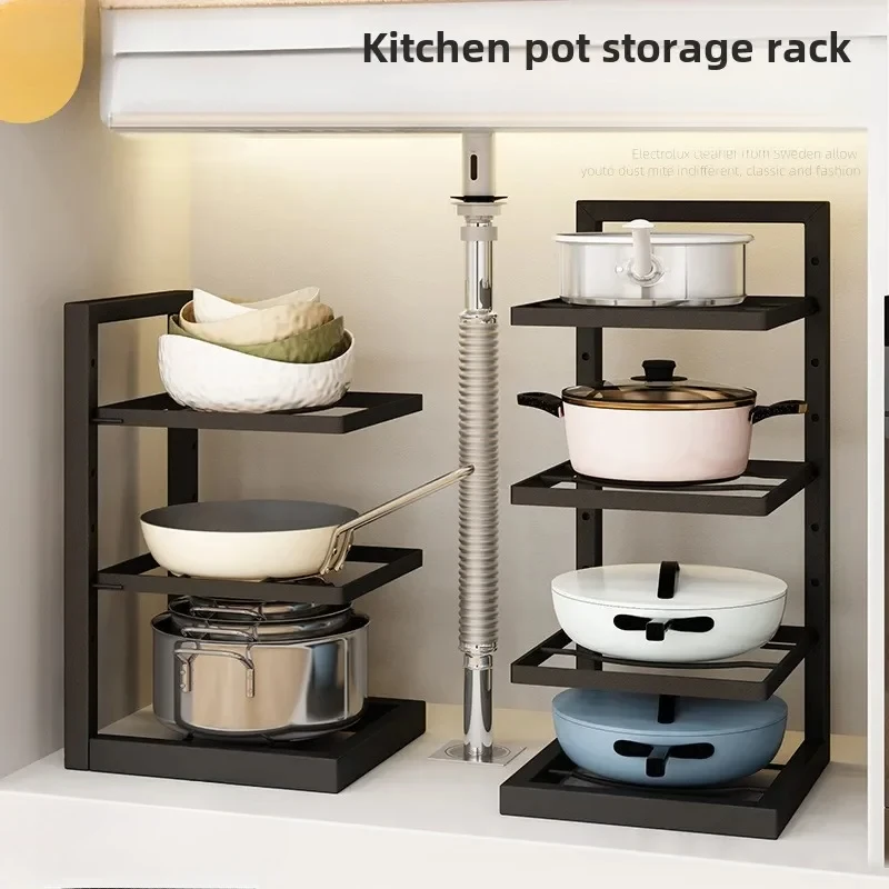 

Kitchen Sink Storage Rack Floor Type Multi-Layer Cooker Storage Rack For Home Stovetop Cabinets Removable Adjustable Pot Rack