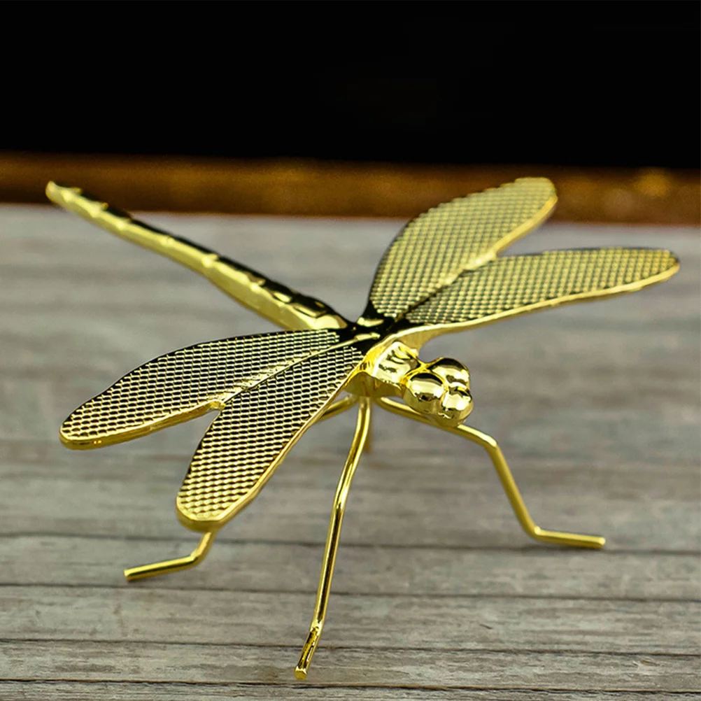 

2Pcs Gold Dragonfly Ornament Metal Alloy Insect Sculpture Tea Pet Decorative Home Office Garden Desk Decor Insect Ornament
