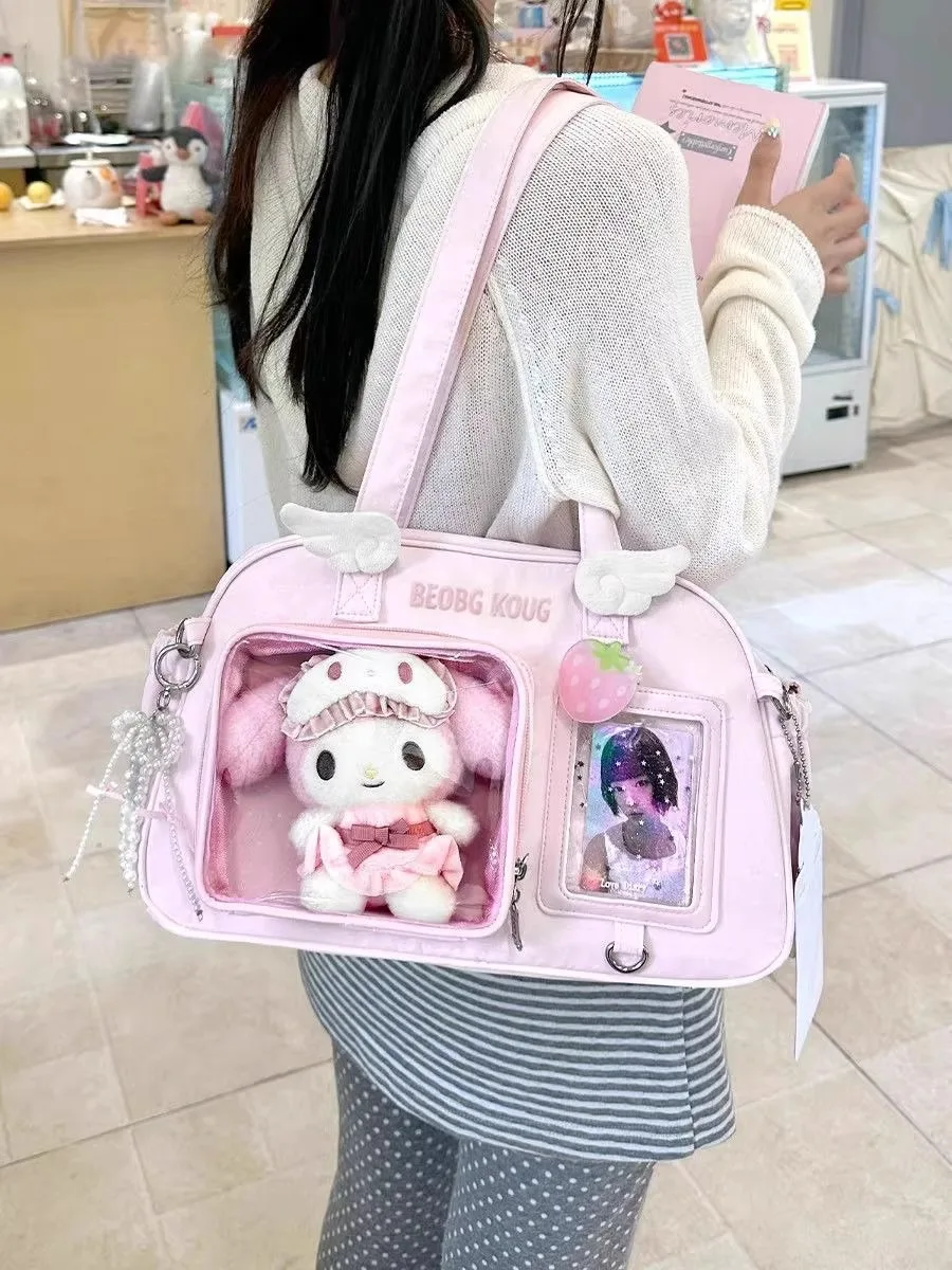 Japanese-Style INS Minimalist Solid-Color Fashion Shoulder Bag, Polka-Dot Wing-Decorated Cute Ita Bag (Shoulder & Crossbody) image 4