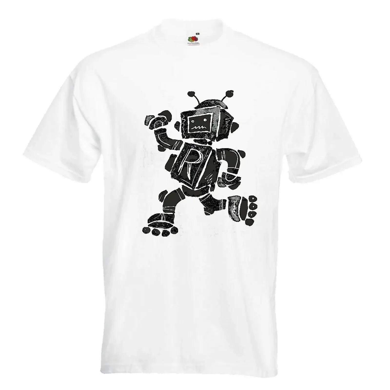 T Shirt RICHARD DER ROBOTER AUF INLINER ROBOTS BIOMECHANIC in Weiß vintage Washed streetwear Unisex homme Casual fashion
