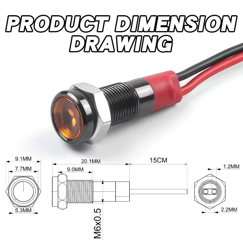 LED Metal Gösterge Işığı 6mm Siyah Kabuk Su Geçirmez Güç Sinyal Lambası DC3V/5V/6V/12V/24V/AC220V Kırmızı Sarı Mavi Yeşil Beyaz