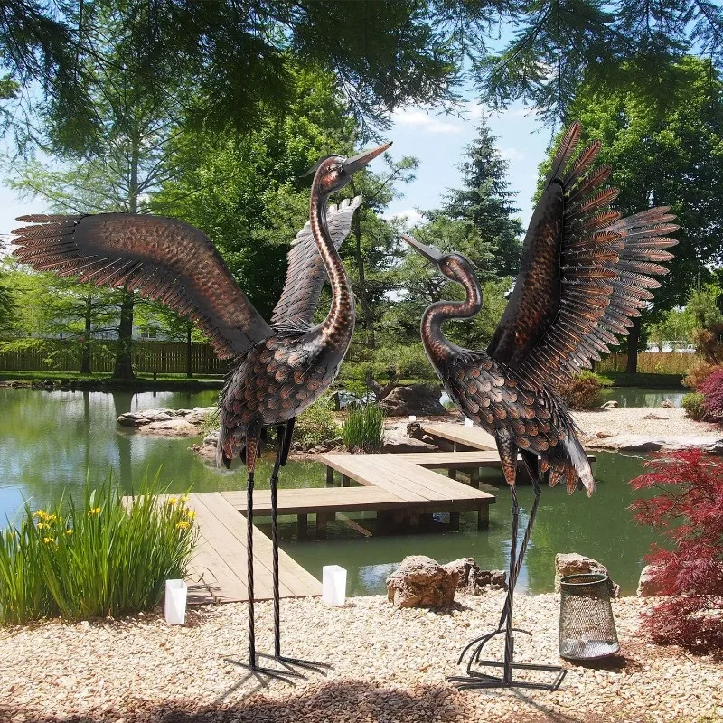 Estatua de jardín, grulla de herón de Metal para exteriores, escultura artística para césped, Patio, decoración de patio trasero, 46 pulgadas con picos en forma de U