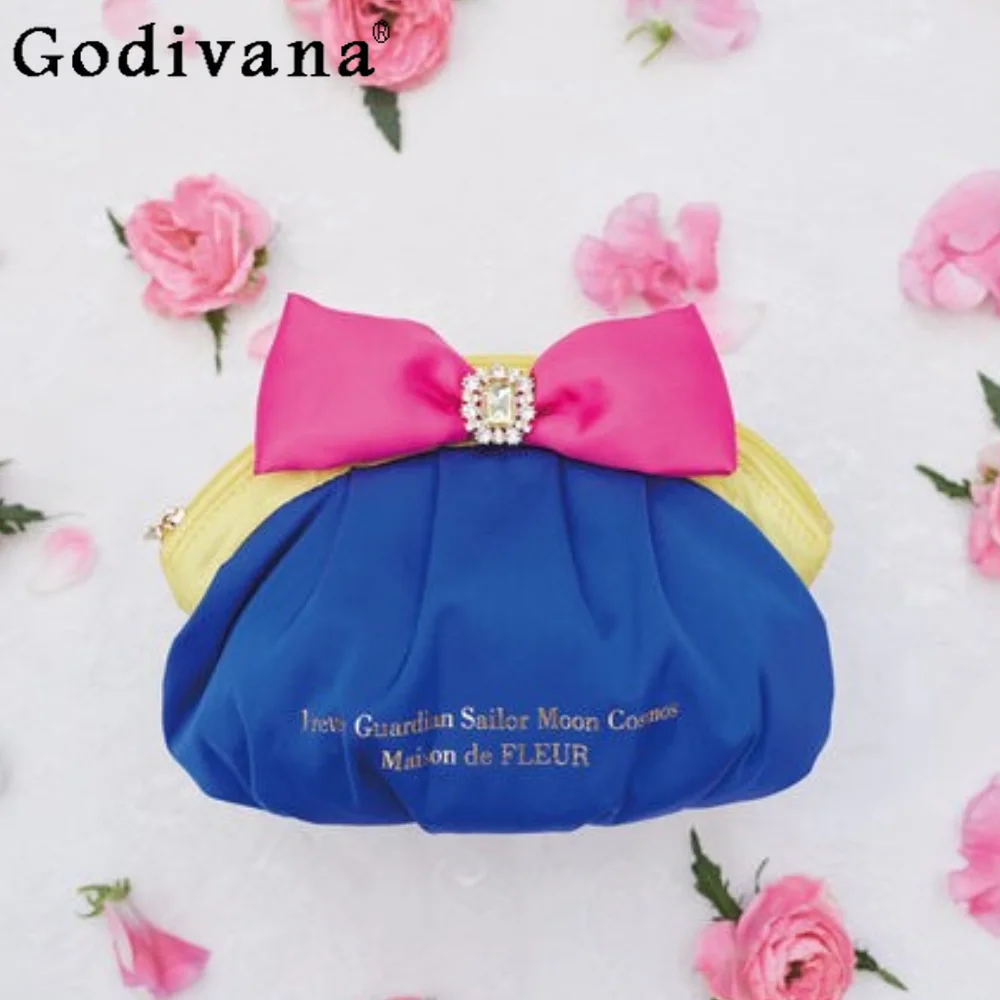 

Japanese Sweet Cute Fashion Pretty Girl Gem Bow Shell Bag Women Makeup Bag Cosmetic Storage Bag Cotton