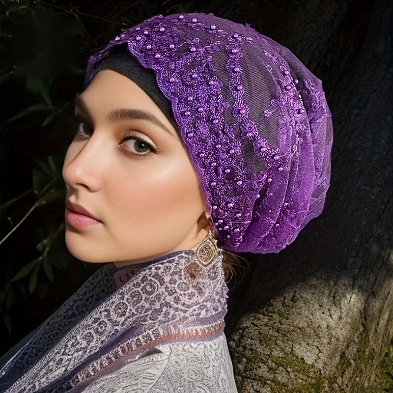 New gauze turban hat hijab women\'s fashionable baotou full beaded hat pile hat hot selling simple decorative hat Indian hat