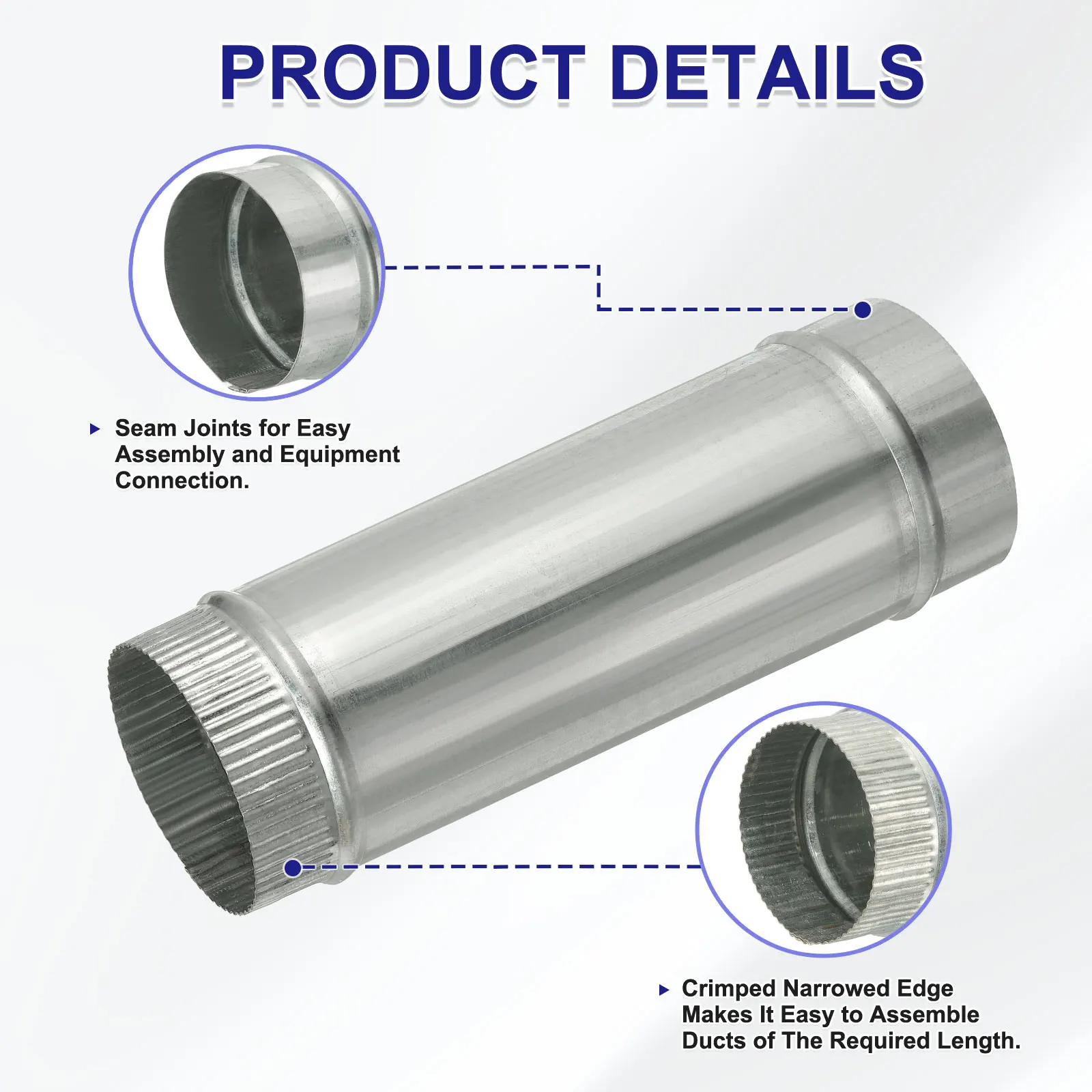1/2Pcs Round Dryer Duct Pipe Duct Flexible Tube Galvanized Steel Straight Air Vent Duct Ventilation for Kitchen Bathroom Silver