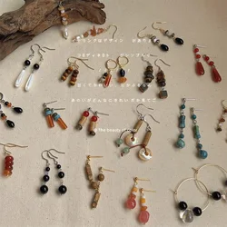 New Chinese Fashion Handmade Precious Stone Earrings for Women Vintage Personality Pendant Tassel Earring Creative Charm Gifts