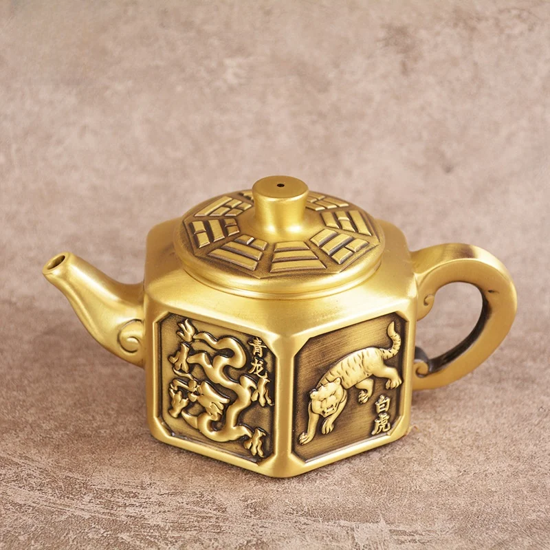 hongda-thickened-full-brass-relief-vermilion-bird-black-tortoise-four-divine-beasts-copper-teapot-home-decoration-ornaments