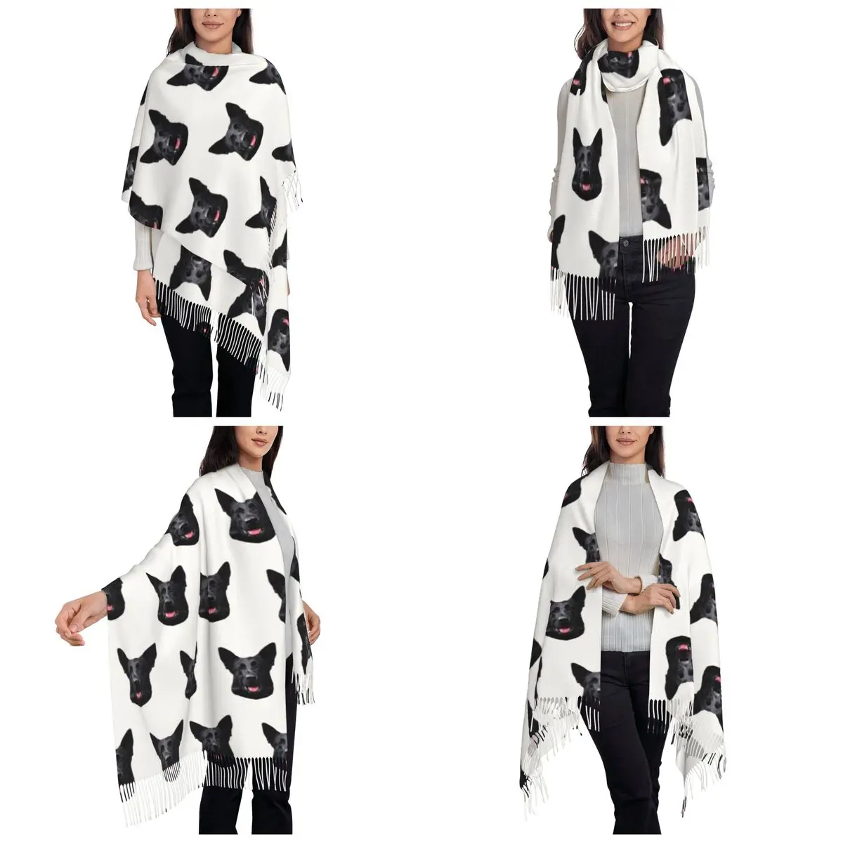 Black German Shepherd Dog - Stunning Scarf Tassel Scarves for Women Soft Warm Shawls and Wraps Long Fall Winter Shawl Wrap