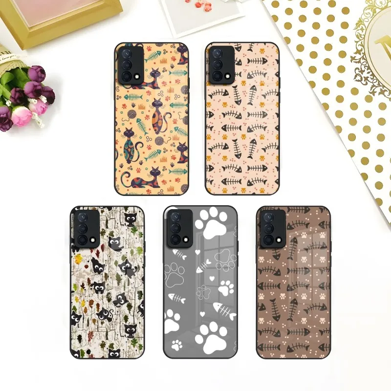 Fish Bone Light Phone Case For Oppo A54 A55 A92 A93 A95 A15 A94 K9 K7 Reno 7 6 4 5 Find X5 X3 X2 Toughened Glass