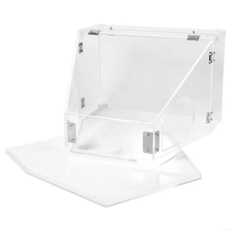 U2JC Clear Model Grinding Box 2 Holes Polishing Work Box Plastic Sealed Box with LED Tube for Hobbyists and Craftspeople