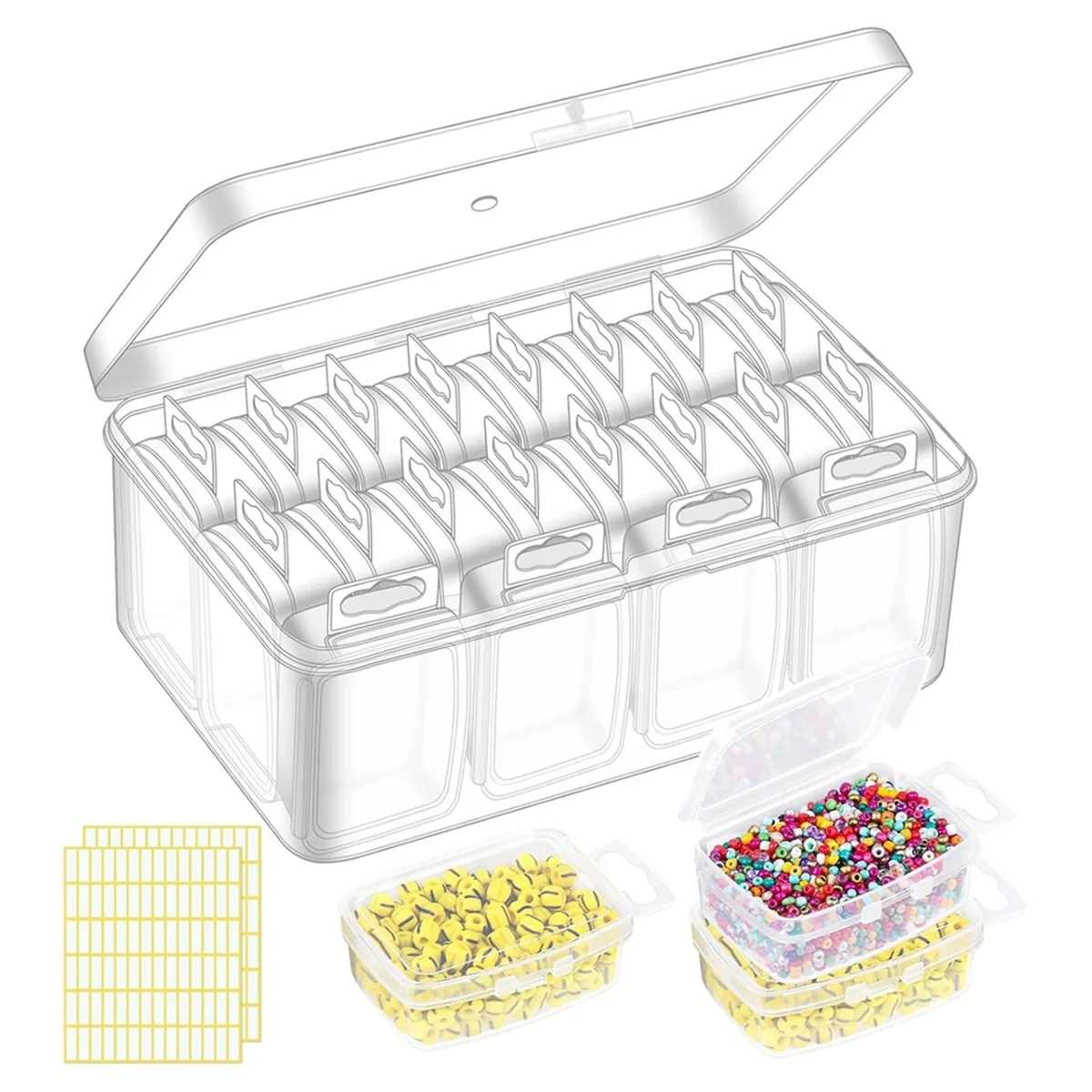 Small Bead Organizers with Lids, for Collecting Jewelry, Bead, Sticker, with Hinged Lid Transparent Craft Supply Case B