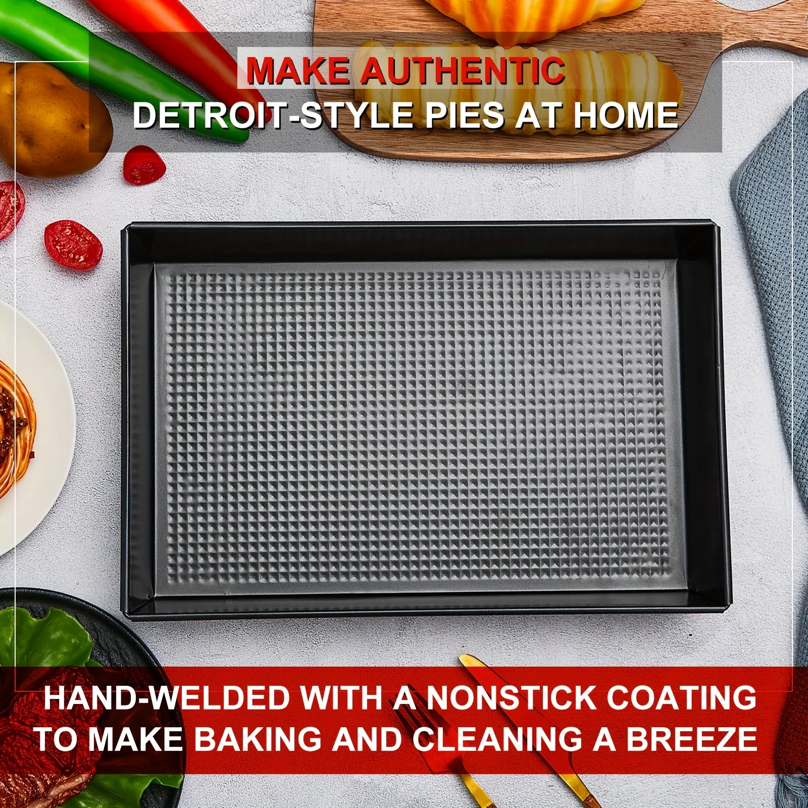 

3pcs Detroit & Sicilian Style Deep Dish Pizza Pan - Heavy-Duty Non-Stick Pre-Seasoned Rectangular Pizza Pans with Deep Crust, Commercial/ Bakeware (10x14x2.36 Inch) - 304 Stainless Pizza Dishes for Detroit Pizza Lovers Gift