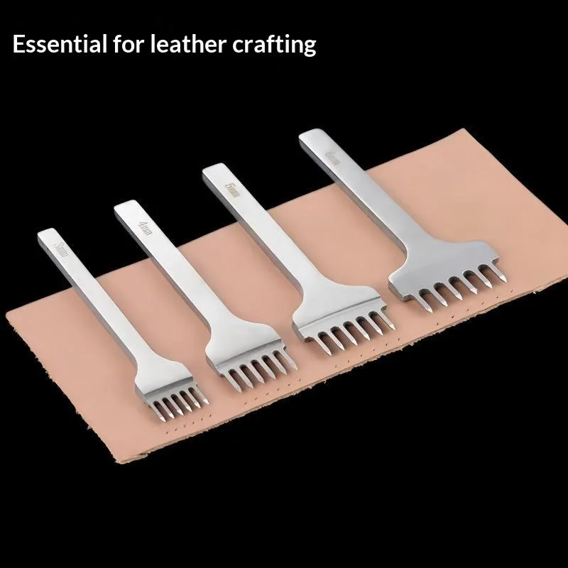 4Pcs/Set Basic Leather Chisel Tool Diamond Pricking Iron Hole Punch Stitching Leather Craft Tools 3/4/5/6mm 1-2-4-6 Teeth