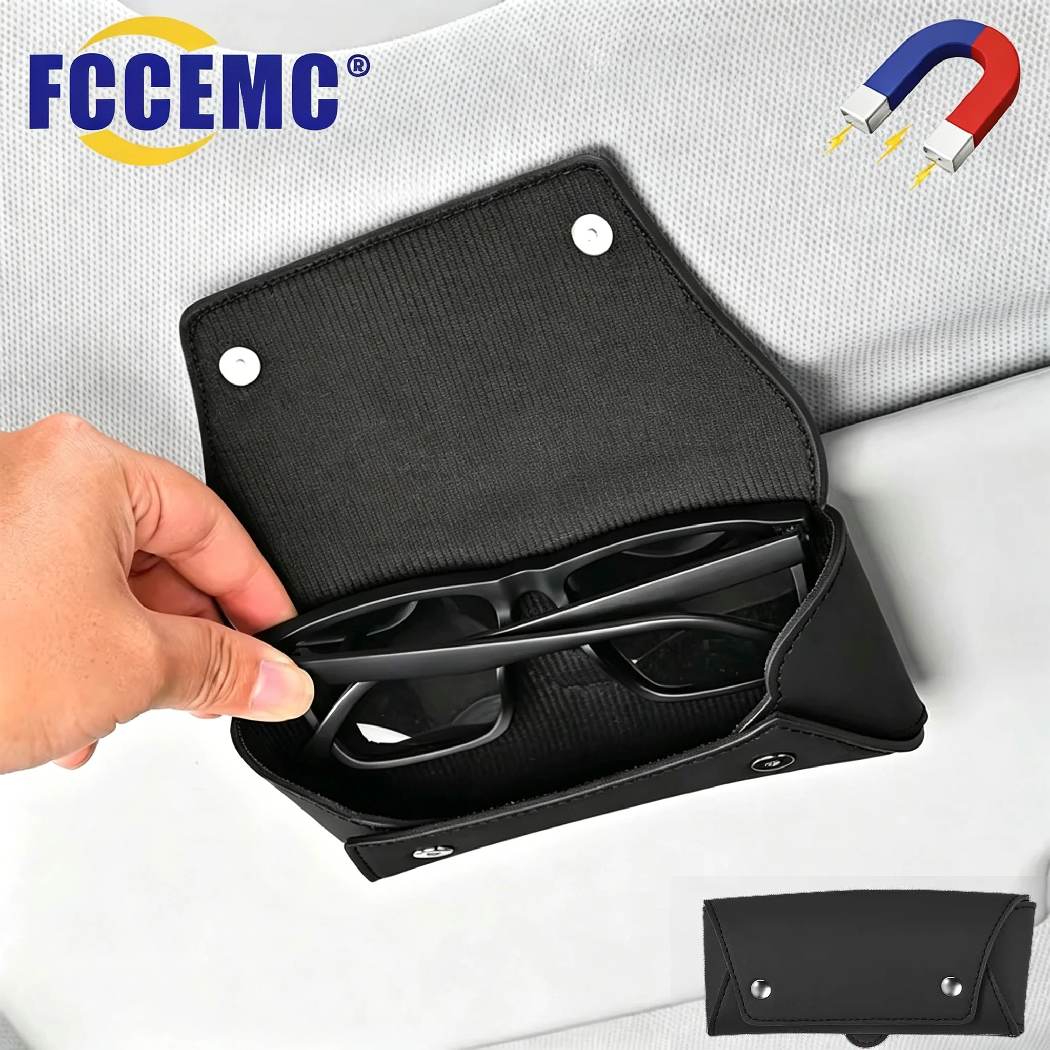 Magnetic Adsorption Car Sunglasses Holder PU Leather Eyeglasses Case Clip-On Organizer For Sun Visor Auto Interior Accessories