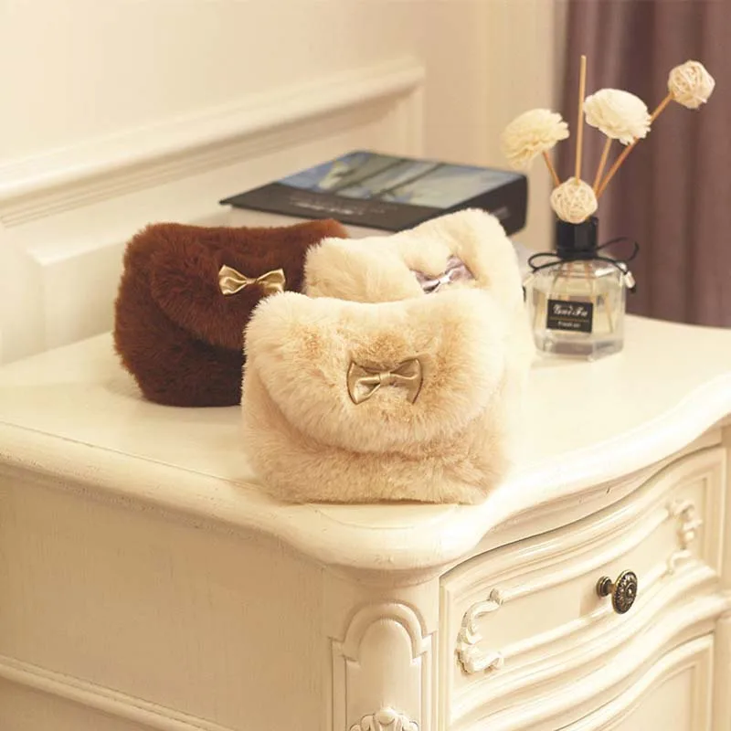 Children Plush Shoulder Bag Winter Faux Fur Messenger Bags Princess Girl Small Handbags Kids Backpack Fashion Coin Purse Wallet