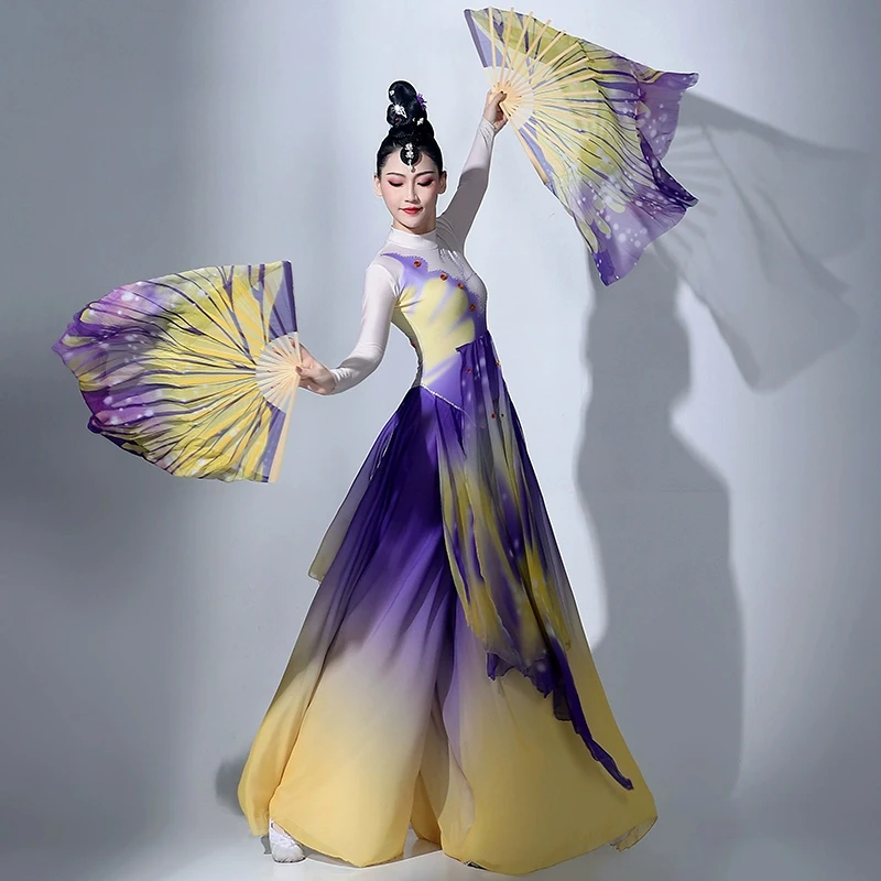 2 Pcs Butterfly Dance Fan, 20/30cm Silky Chinese Classical Dance Fan, Flowing Butterfly Yangko Fan Stage Performance Props