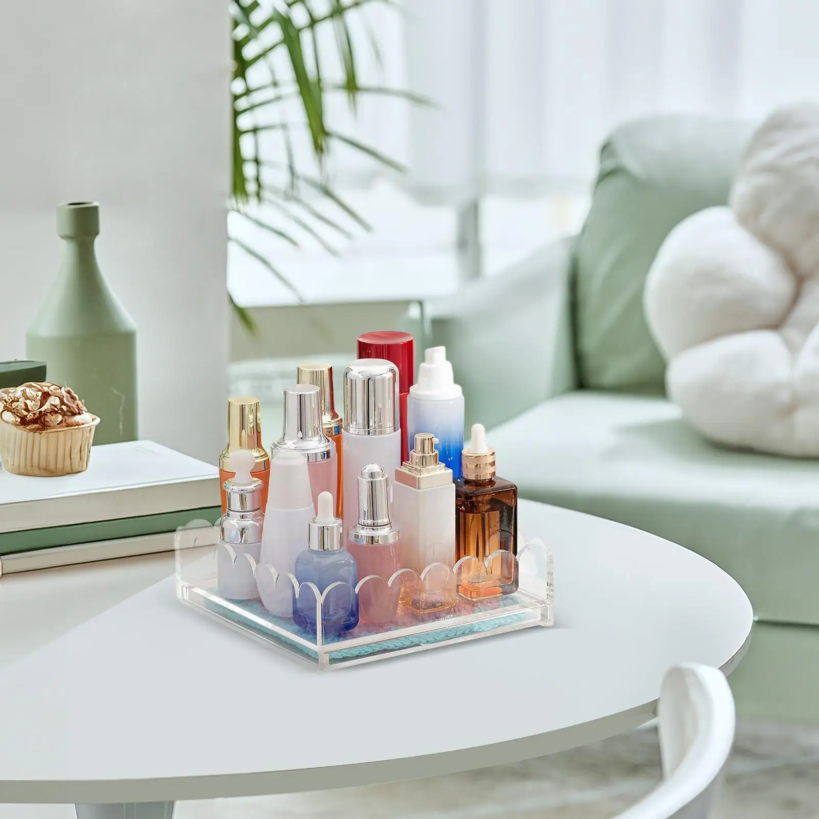 

Acrylic Trays For Display Decorative Scalloped Trinket Tray With Drawer Display Holder Storage Organizer Desktop Accessories For