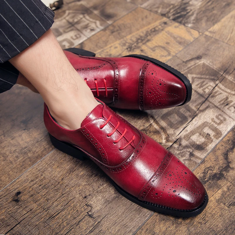 Men Vintage Fashion Block Shoes Lace up Low Top Casual Shoes British Formal Shoes Gentleman Social Shoes Size 38-47 Men Shoes