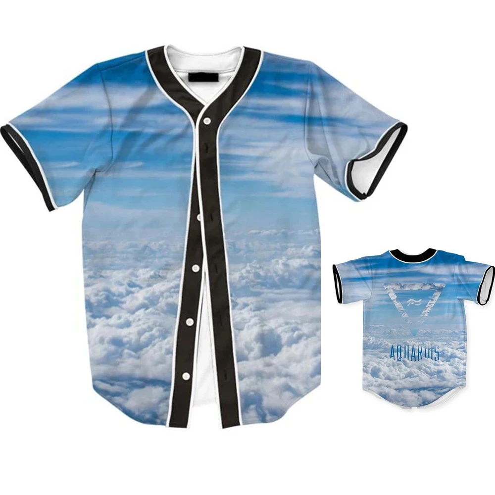 Camisa de béisbol con estampado de paisaje de alta definición, camisa de béisbol de botonadura única, Top de manga corta cómodo informal para el hogar diario MB27