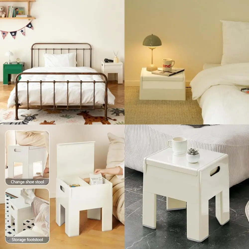 

Space-Saving Multifunctional Plastic Nightstand with Storage, Colorful Small Side Table for Bedroom, Dorm, and Compact Spaces, E