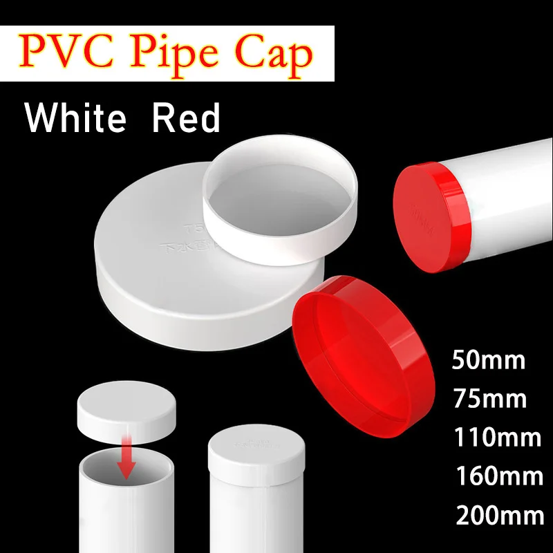  1~10pvc 50/75/110/160/200mm White/Red PVC Pipe Cap Plug Drainage Pipe Cap Pipe Plug Pipe Protection Cap