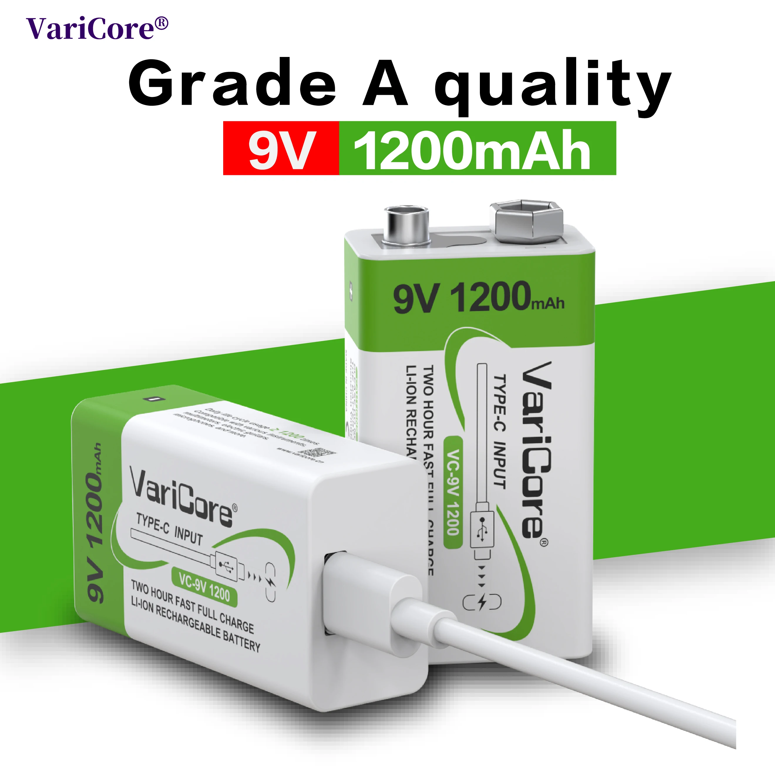 

VariCore 6F22- PP3-6LR61 -9V lithium-ion rechargeable battery/USB Type-C interface/1200mAh/multimeter/wireless microphone