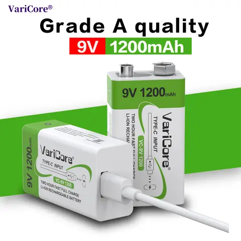 VariCore 6F22- PP3-6LR61 -9V lithium-ion rechargeable battery/USB Type-C interface/1200mAh/multimeter/wireless microphone