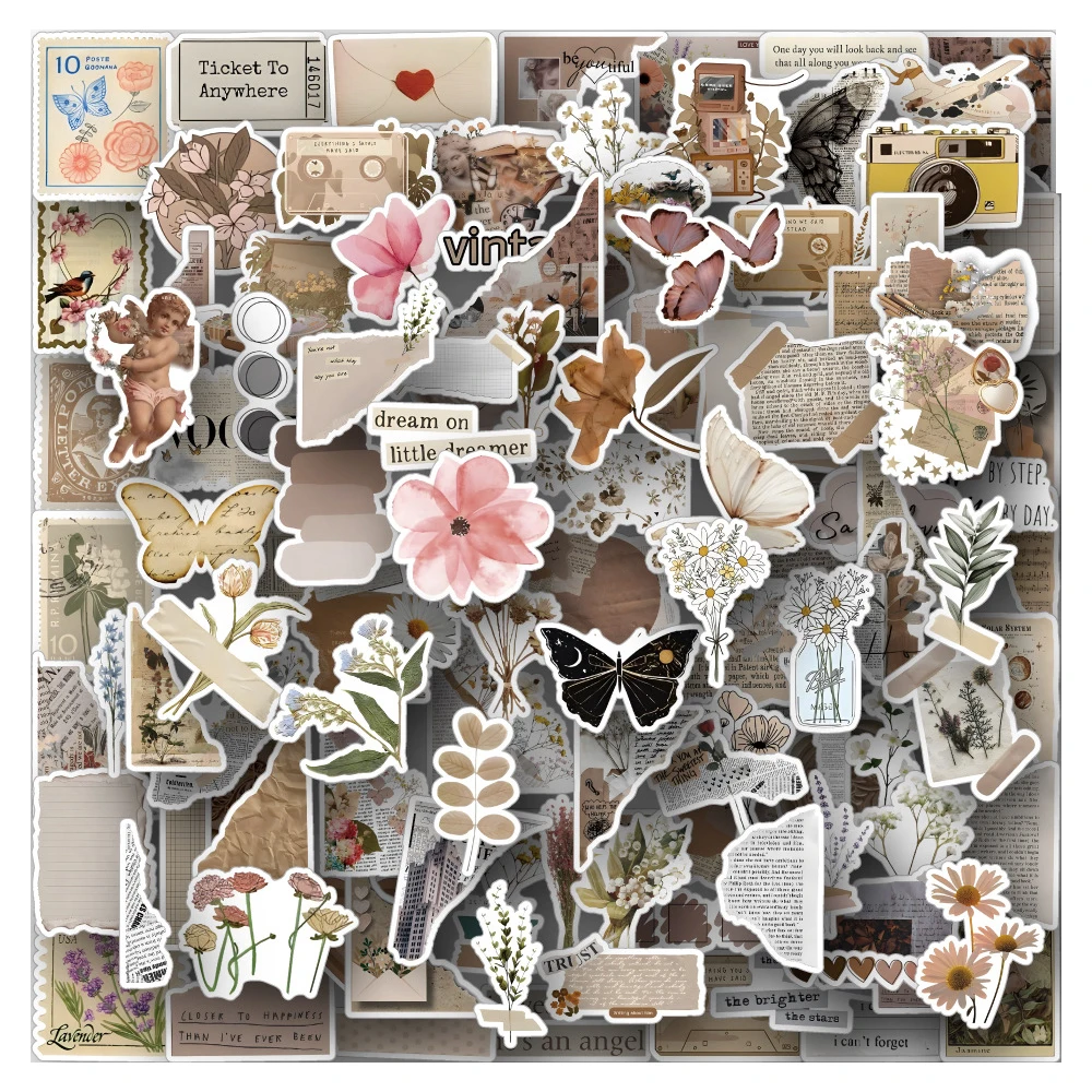 10/30/60/120PCS Vintage Art Flower Butterfly Diary Graffiti Stickers Car Guitar Motorcycle Luggage Suitcase DIY Decal Sticker