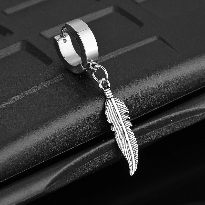 1 Pairs Fashion Cross Feather Stud Earrings Punk Rock Style for Women Men High Quality Stainless Steel Hiphop Ear Jewelry